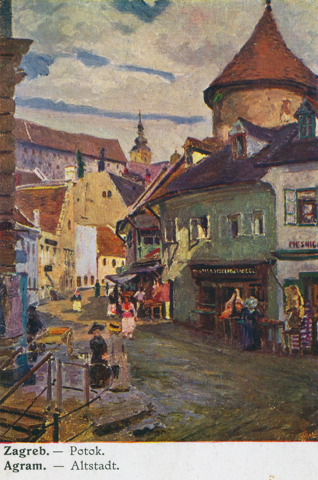 Slika. Splavnica i ulica Potok (današnja Tkalčićeva), oko 1915